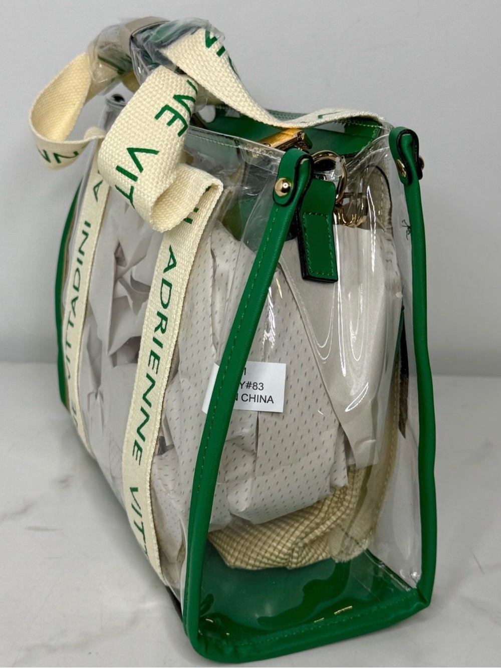 Adrienne Vittadini Green & Cream Clear Crossbody with Gold Charm - Picture 6 of 9